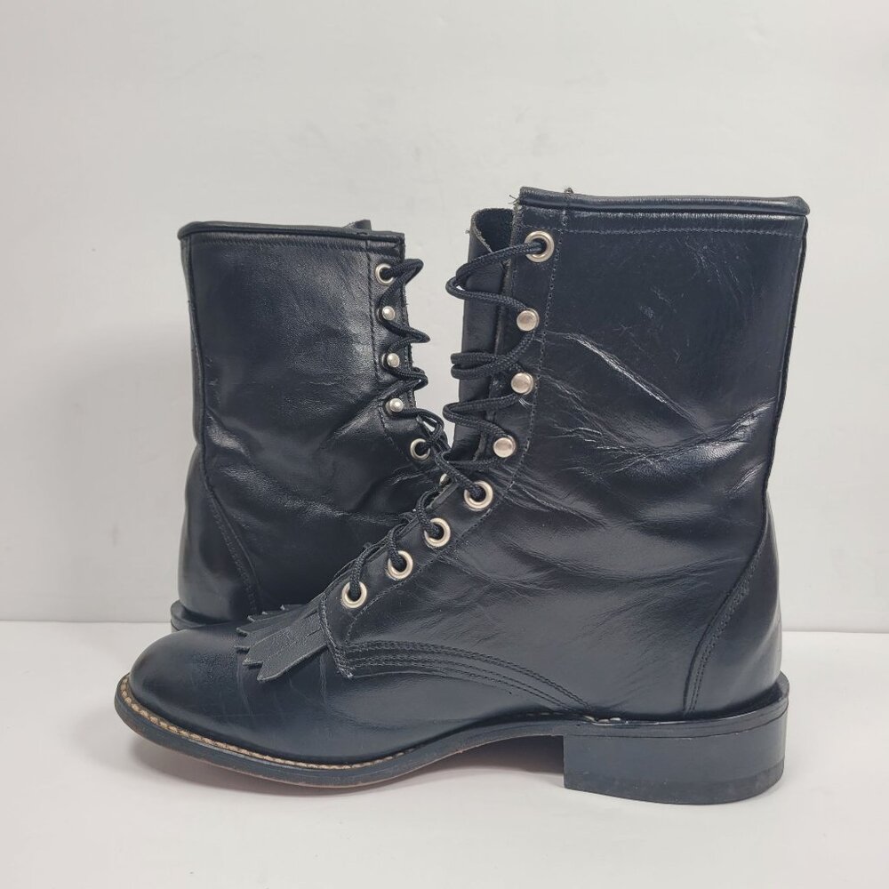 Laredo Kilte Roper Women's Black Leather Lace up Western Boots US Size 7M - Picture 6 of 12